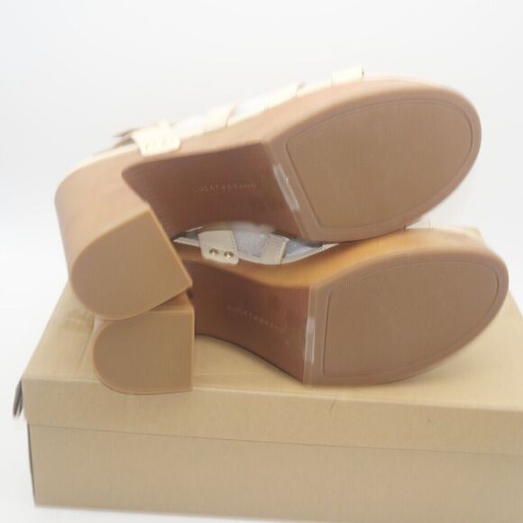 NEW Lucky Brand Women's 9.5 Imana Leather Ankle Strap Sandals Heels Vanilla - Picture 5 of 8